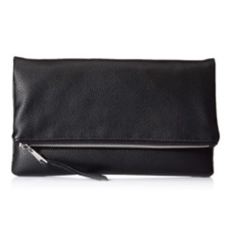 The Drop Black Addison Soft Volume Foldover Clutch Pebbled Faux Leather Bag